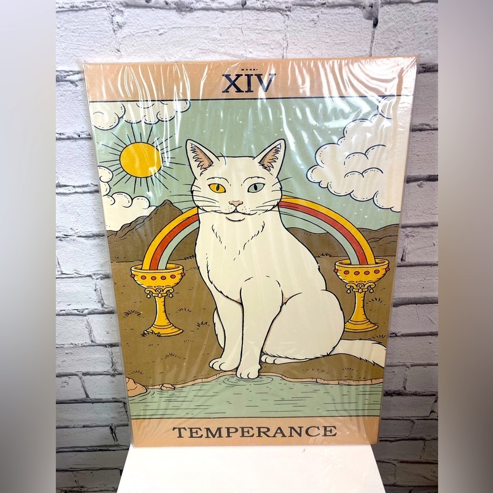 Cat Tarot Card Temperance Stretched Canvas Wall Art Cat Mom Gift New 16x22 NEW